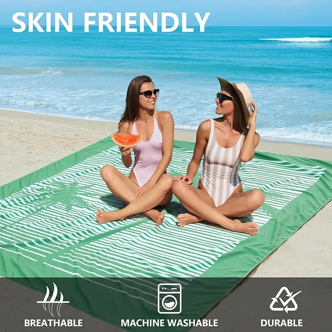 Beach Blanket, Sandproof Beach Mat, Waterproof Quick Drying Lightweight Outdoor Picnic Mat 79" X 83" for 2-4 Adults with Pocket for Travel, Camping, Hiking