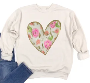 Bella Canvas Soft Style Cute and Cozy Shiny Heart Quality Sweatshirt/ Floral Heart Sweatshirt