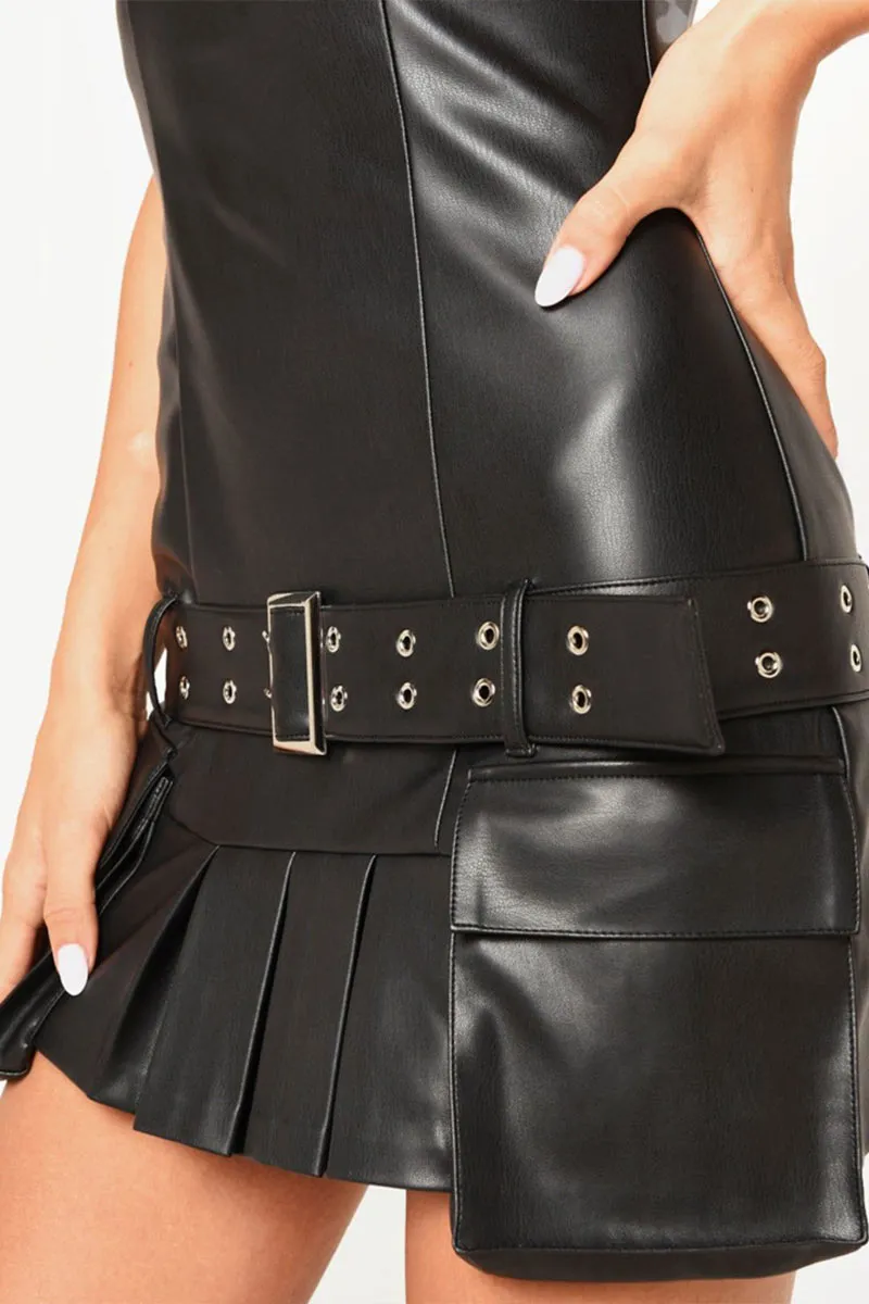 BL685 Faux Leather Bustier Mini Dress