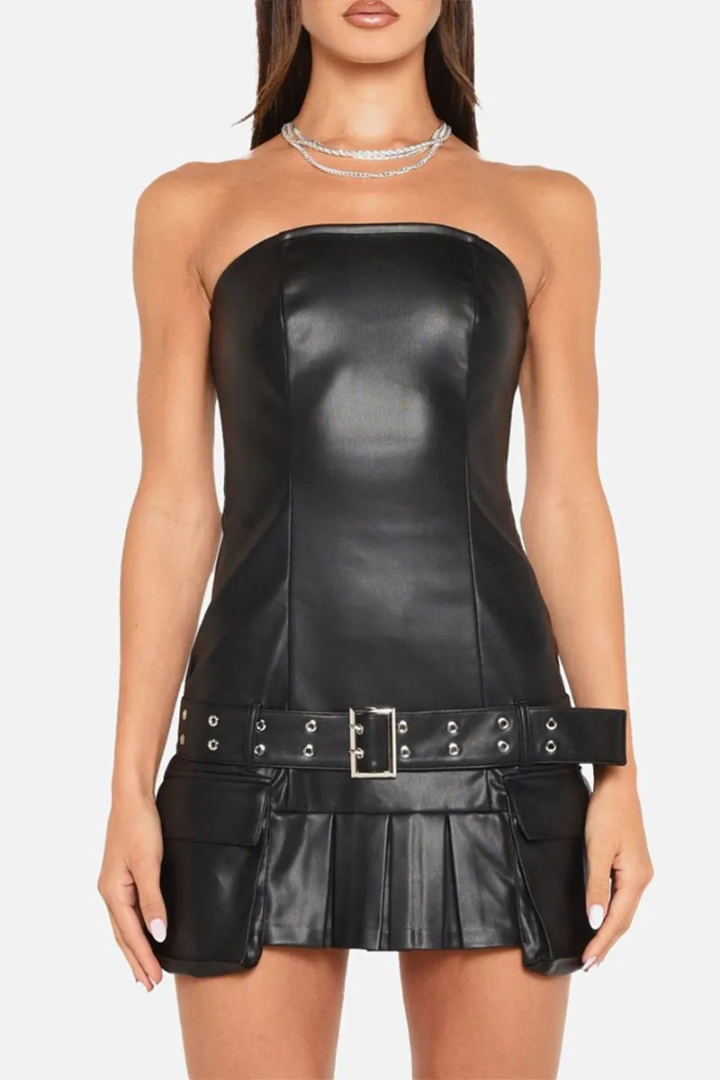BL685 Faux Leather Bustier Mini Dress