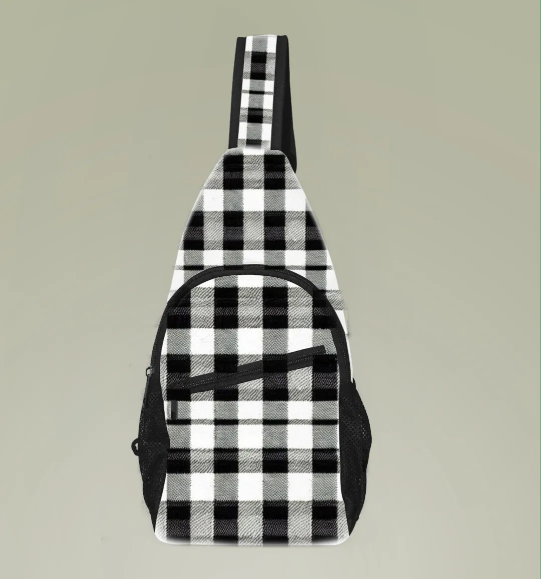 Black and White Buffalo Plaid Chest Bag