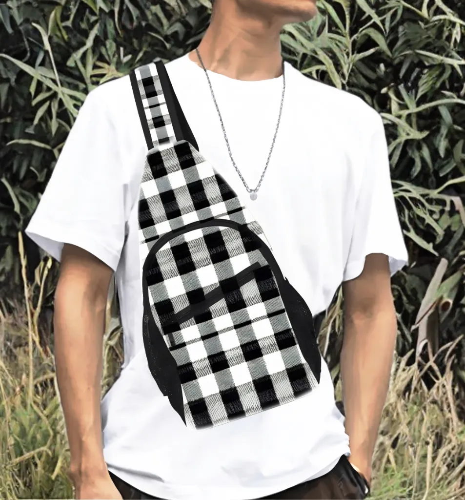 Black and White Buffalo Plaid Chest Bag