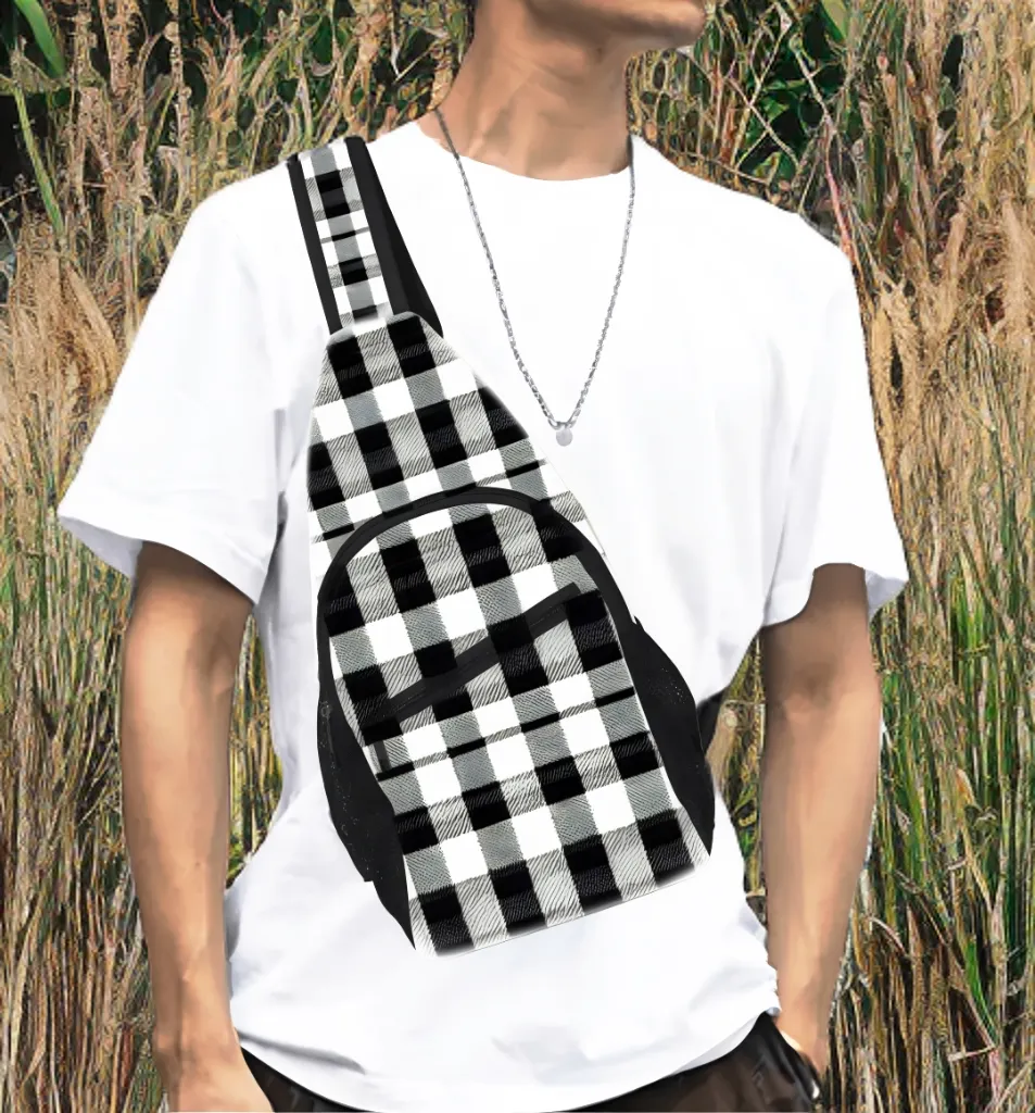 Black and White Buffalo Plaid Chest Bag