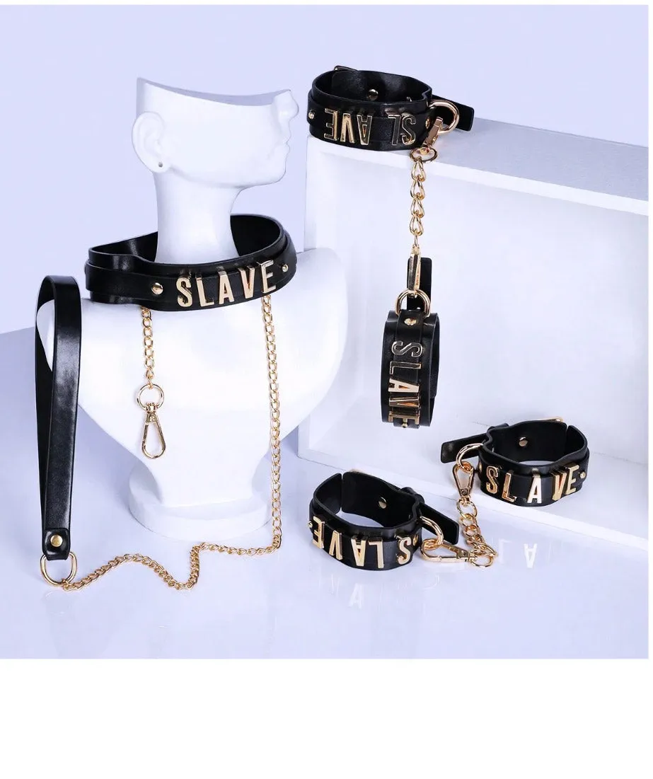 Black Faux Leather Bondage Set For Couples Erotic