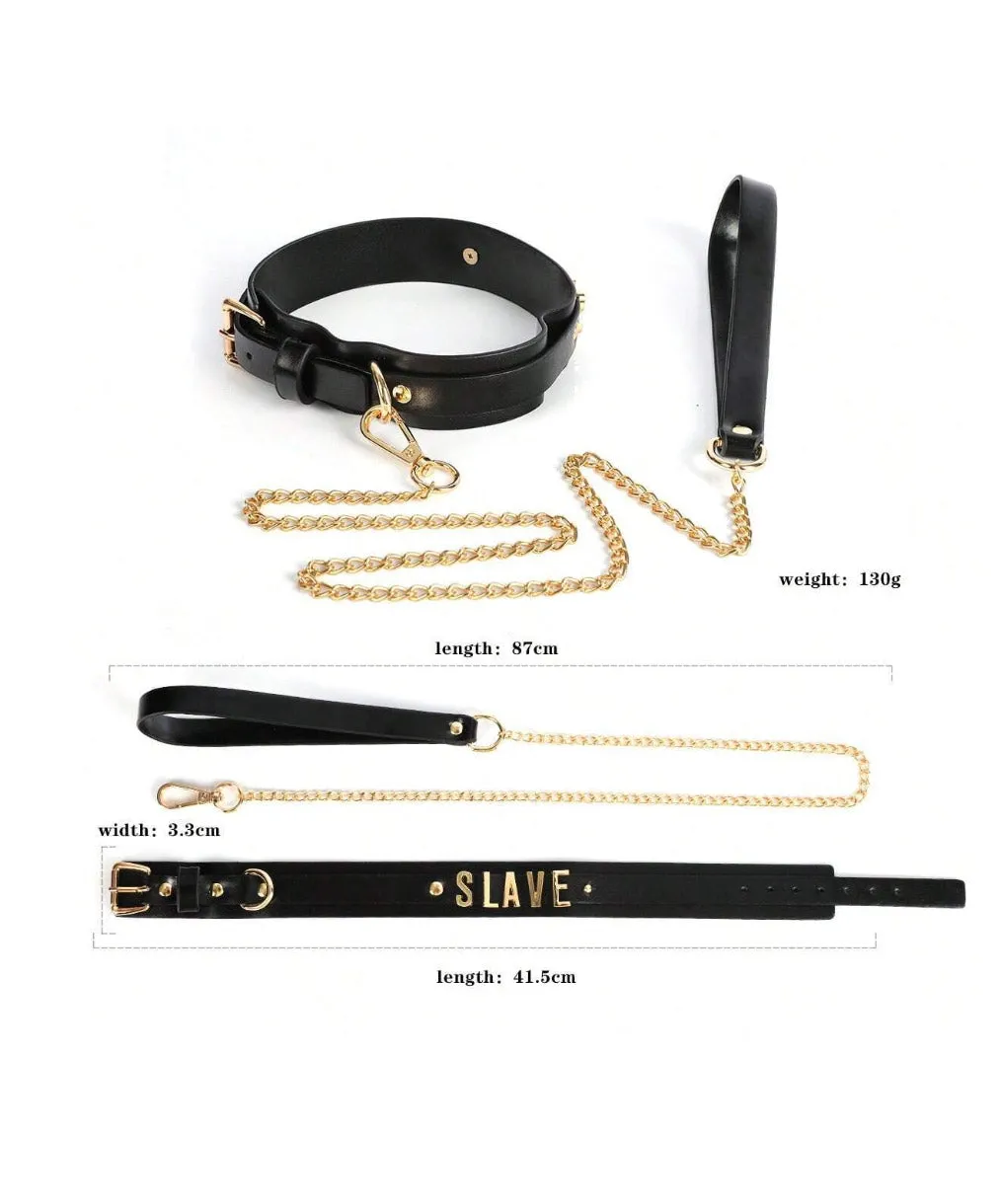 Black Faux Leather Bondage Set For Couples Erotic