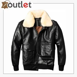 Black Faux Leather Look Aviator Pilot Jacket