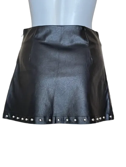 Black Faux Leather Rivets Mini Skirt