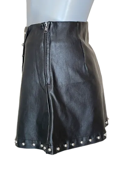 Black Faux Leather Rivets Mini Skirt