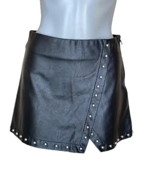 Black Faux Leather Rivets Mini Skirt