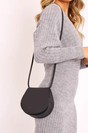 Black Faux Leather Rounded Cross Body Bag - Toby
