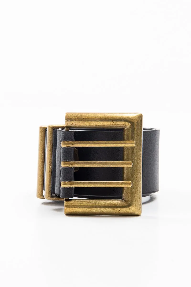 Black Faux Leather Wide Waist Belt - London