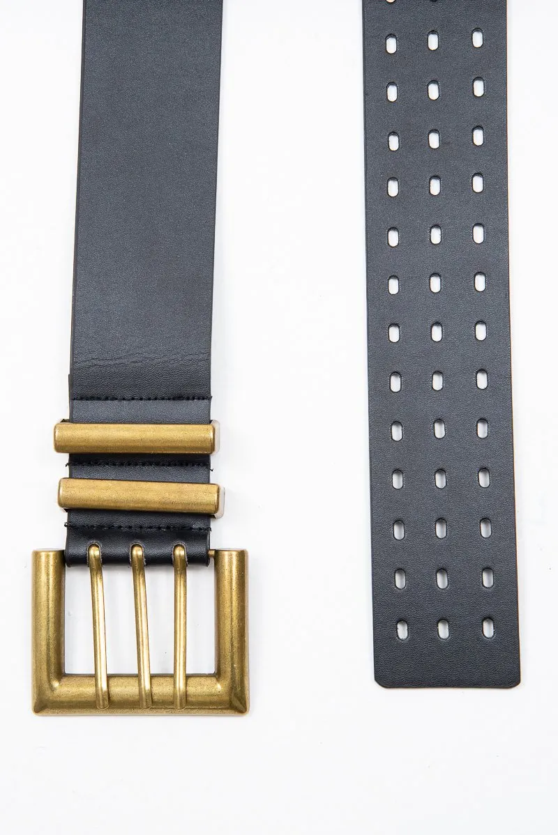 Black Faux Leather Wide Waist Belt - London