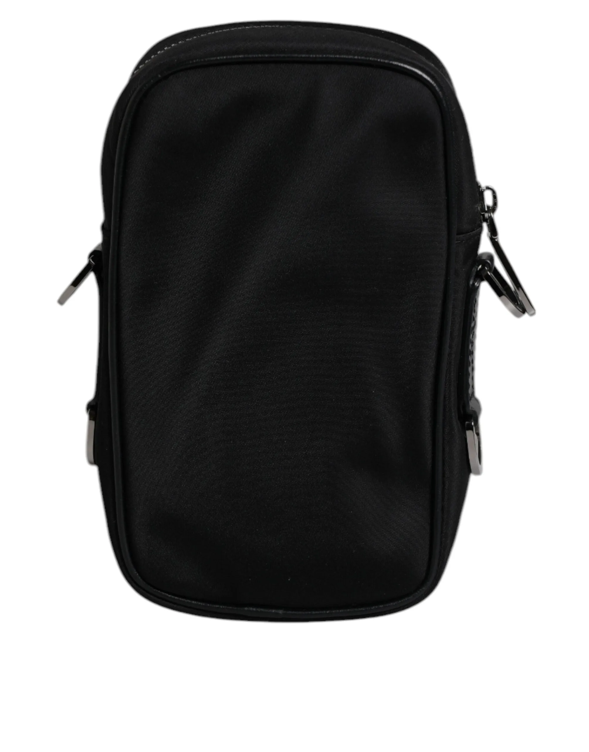 Black Nylon Leather Logo Plaque Crossbody Sling Bag