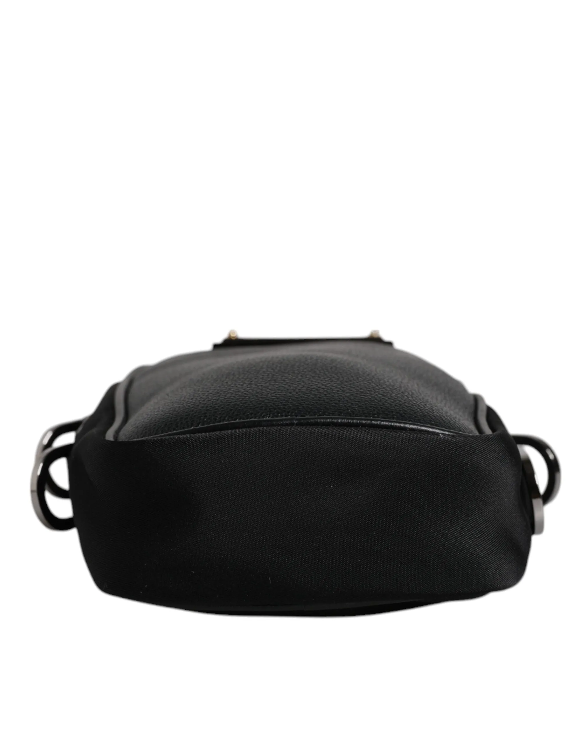 Black Nylon Leather Logo Plaque Crossbody Sling Bag