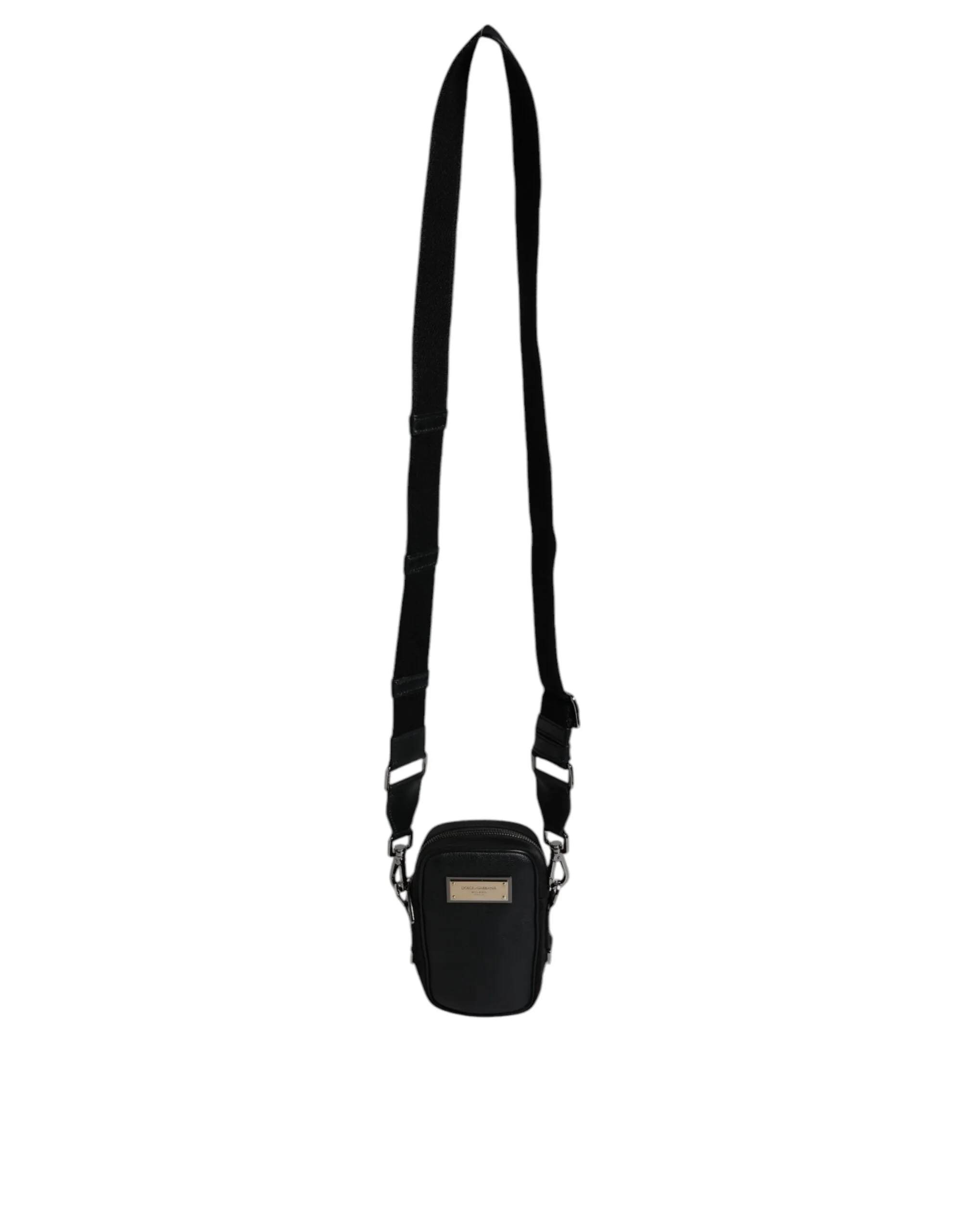 Black Nylon Leather Logo Plaque Crossbody Sling Bag