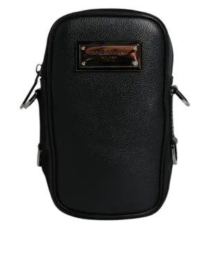 Black Nylon Leather Logo Plaque Crossbody Sling Bag