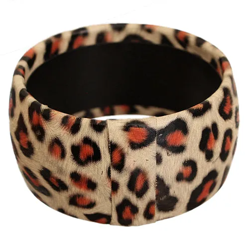 Black Orange Large Cheetah Print Bangle Bracelet