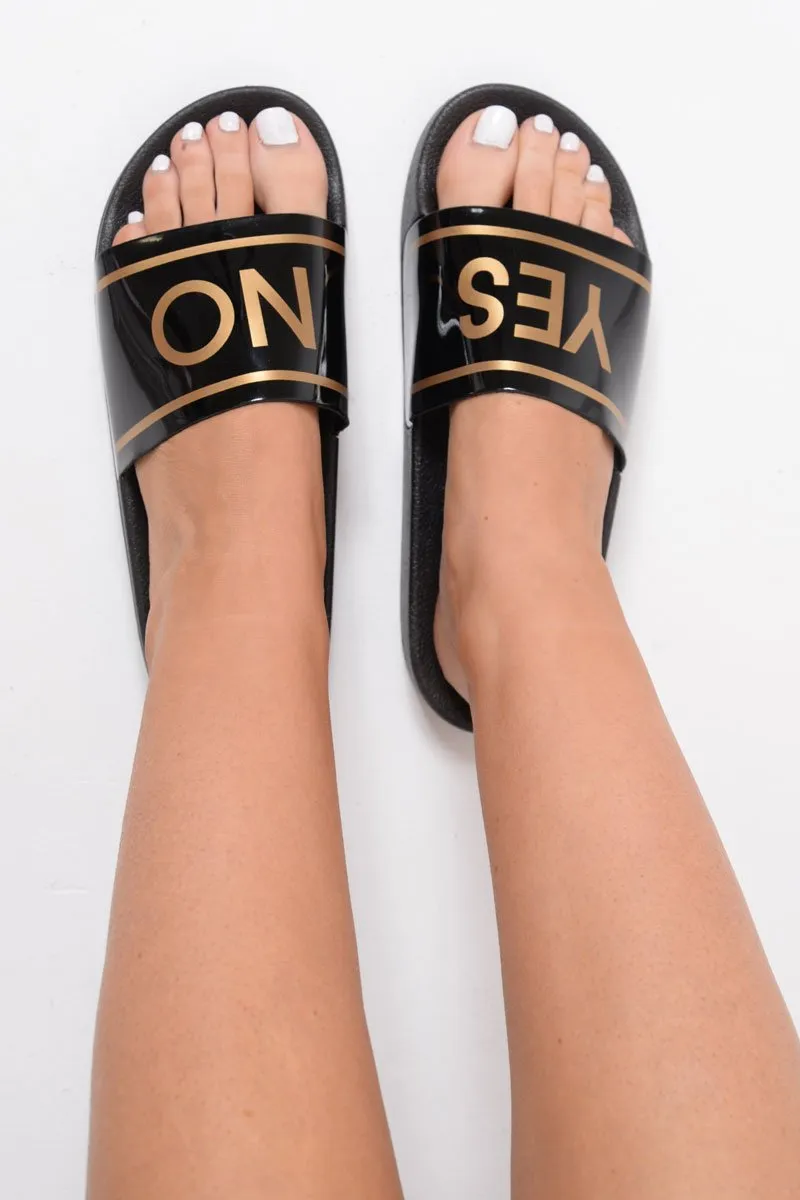 Black Slogan Sliders - Suzette
