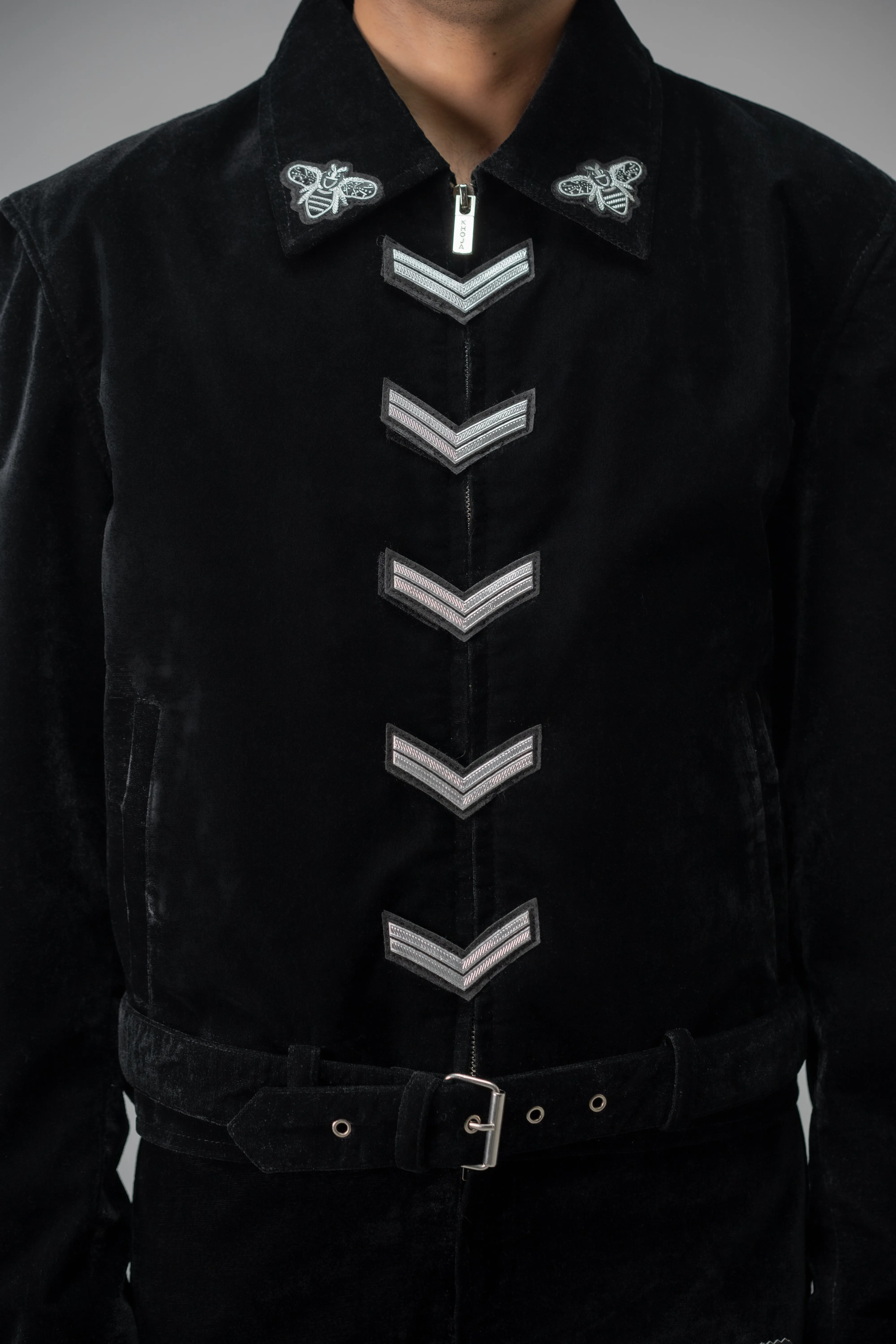 BLACK VELVET MILITARY JACKET