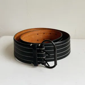 Black Whipstitch Leather Belt