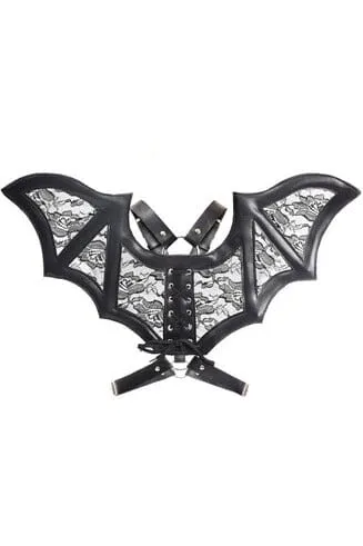 Black/Black Faux Leather & Lace Wing Harness