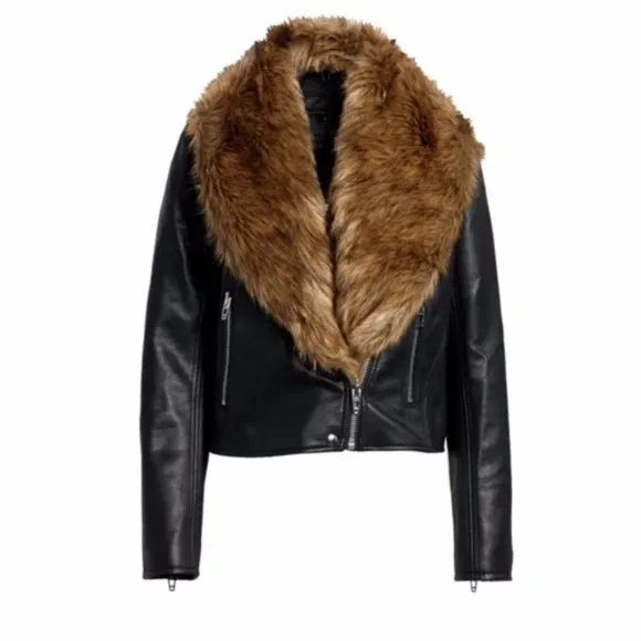 Blank NYC Night Fever Faux Leather Removable Fur Moto Jacket