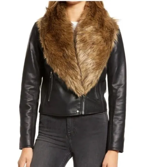 Blank NYC Night Fever Faux Leather Removable Fur Moto Jacket