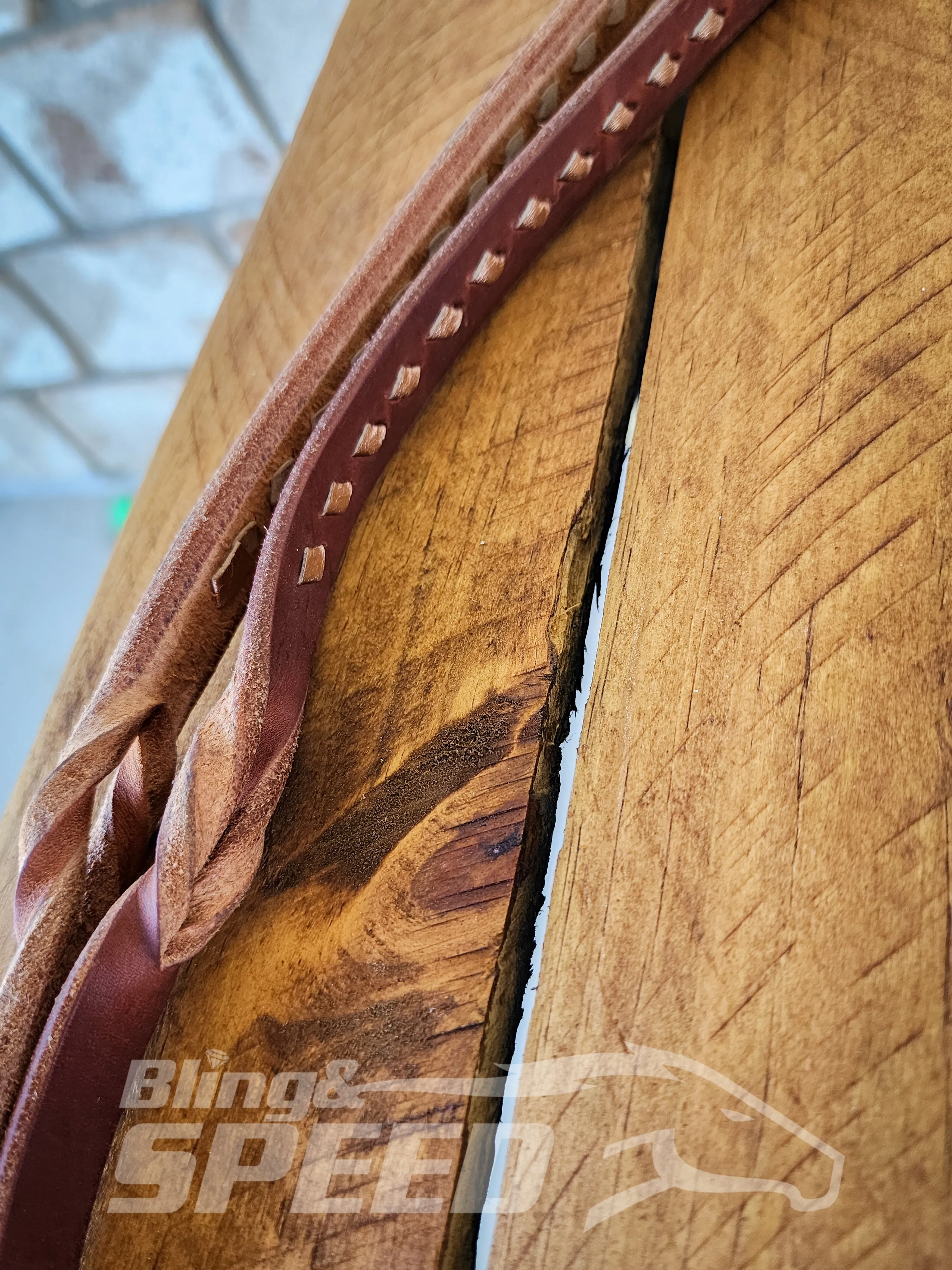 Bling & Speed Twisted Bloodknot Buckstitched Barrel Reins - Rose Gold