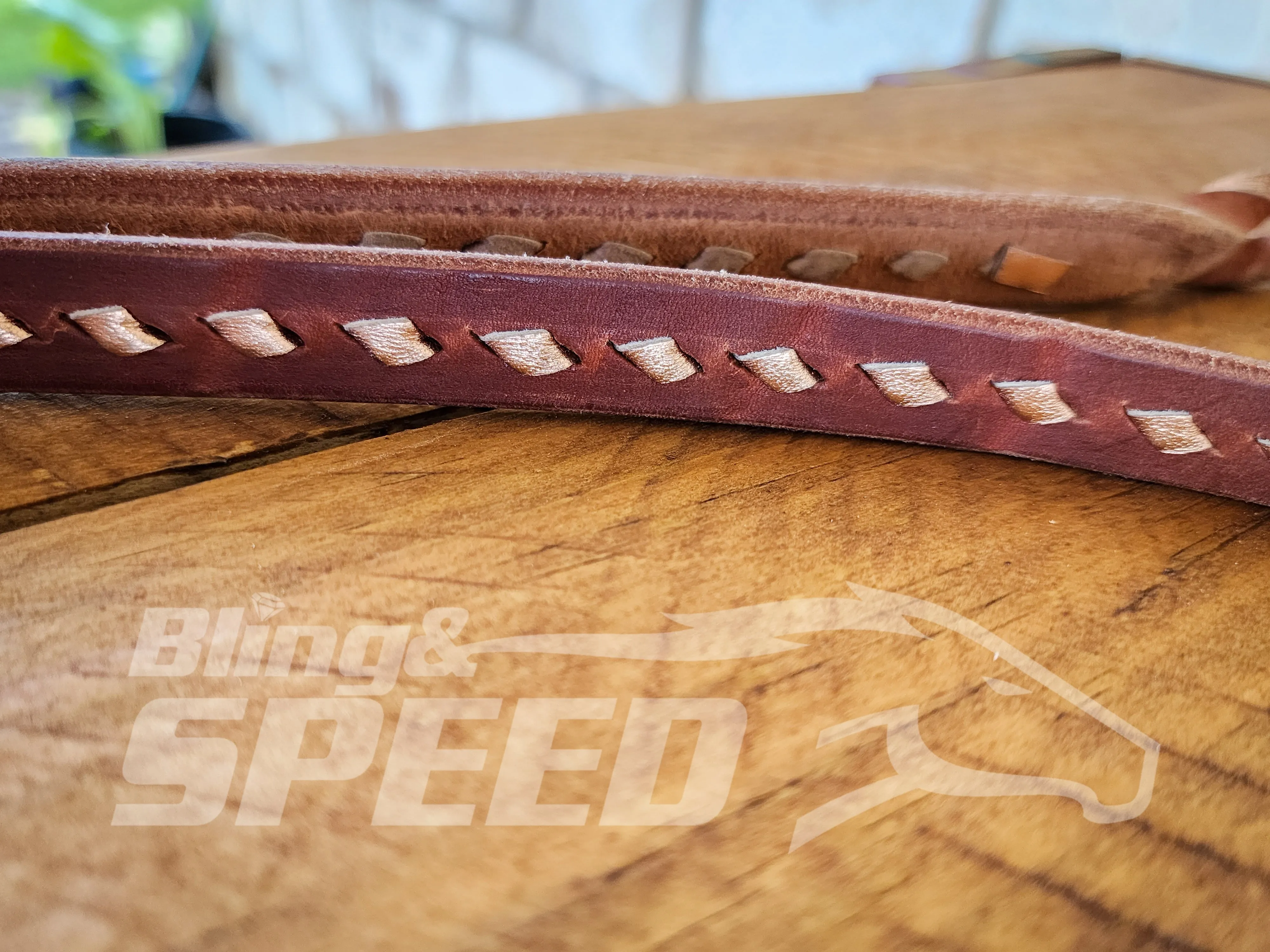 Bling & Speed Twisted Bloodknot Buckstitched Barrel Reins - Rose Gold