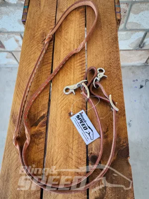 Bling & Speed Twisted Bloodknot Buckstitched Barrel Reins - Rose Gold
