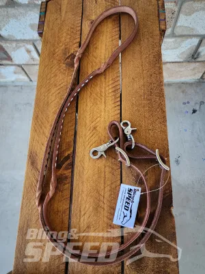 Bling & Speed Twisted Bloodknot Buckstitched Barrel Reins - White