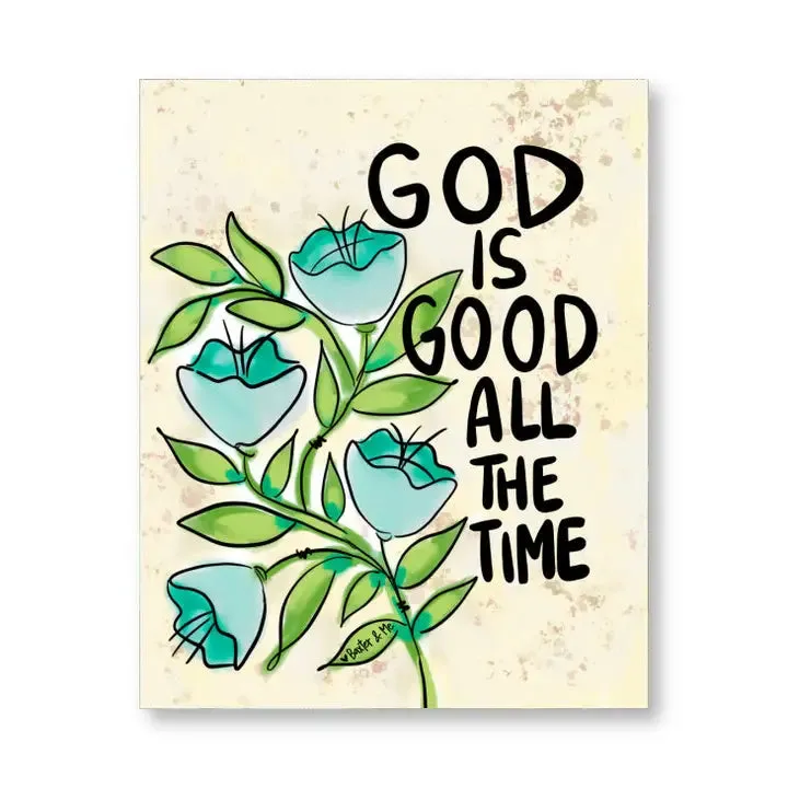 Blue Floral God Is Good Wrapped Canvas 8x10