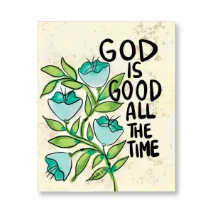 Blue Floral God Is Good Wrapped Canvas 8x10