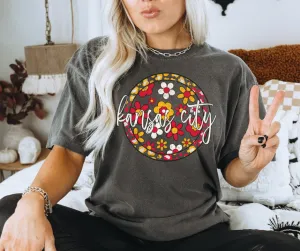 Boho Floral Kansas City Script Circle Pepper Tee