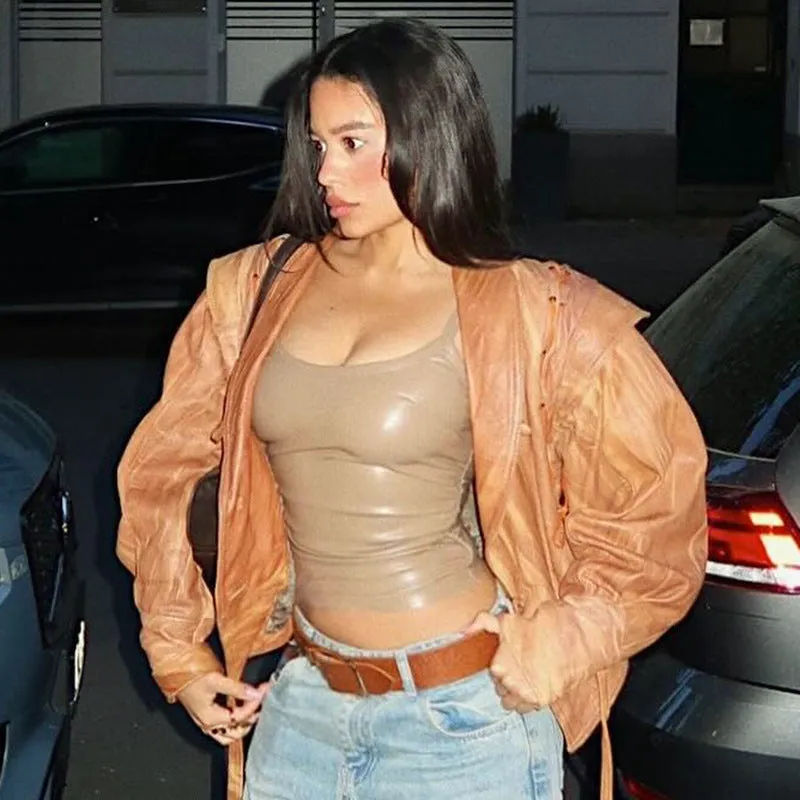 Bold and Sleek Strapless Solid PU-Leather Statement Top