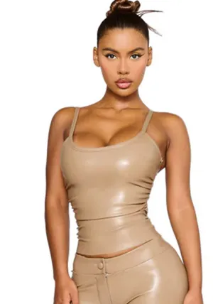 Bold and Sleek Strapless Solid PU-Leather Statement Top