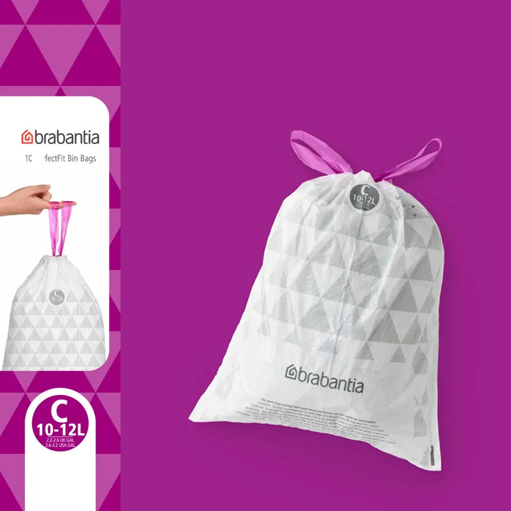 Brabantia PerfectFit Roll Pack Bin Liner Bags, C, 10/12 L x 20 Bags, Roll Pack