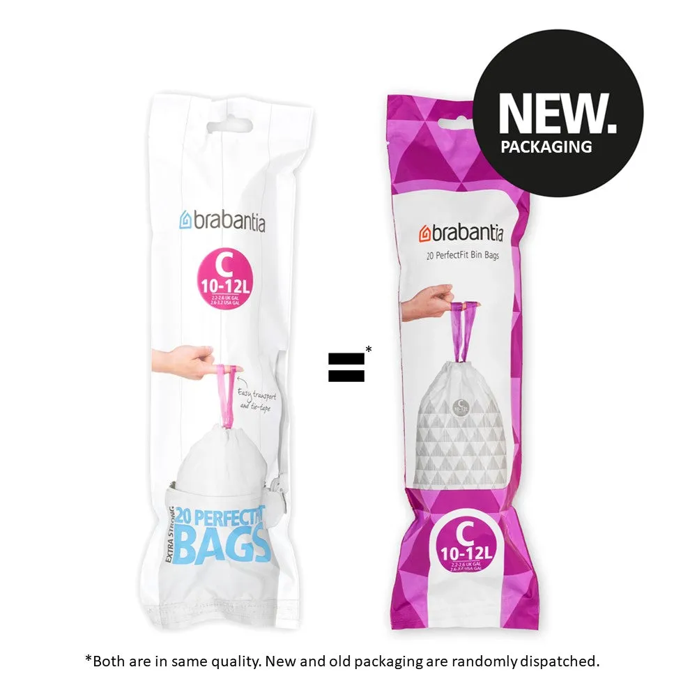 Brabantia PerfectFit Roll Pack Bin Liner Bags, C, 10/12 L x 20 Bags, Roll Pack
