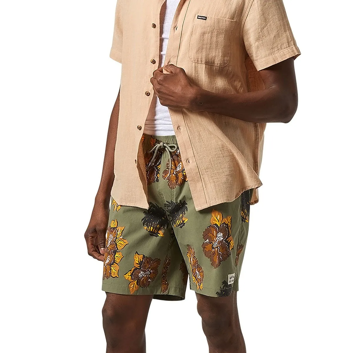 Brixton Everyday Stretch Hybrid Shorts - Olive Surplus Floral