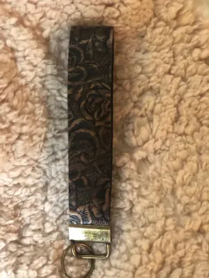 Brown Embossed Western Faux Key Chain