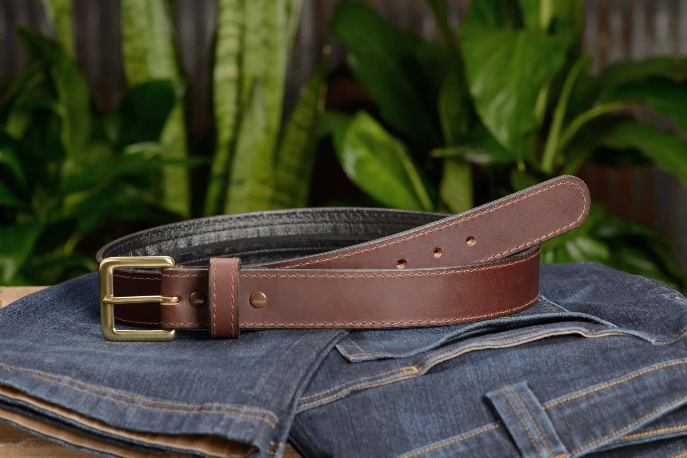 Brown English Bridle Leather Money Belt With 25" Zipper