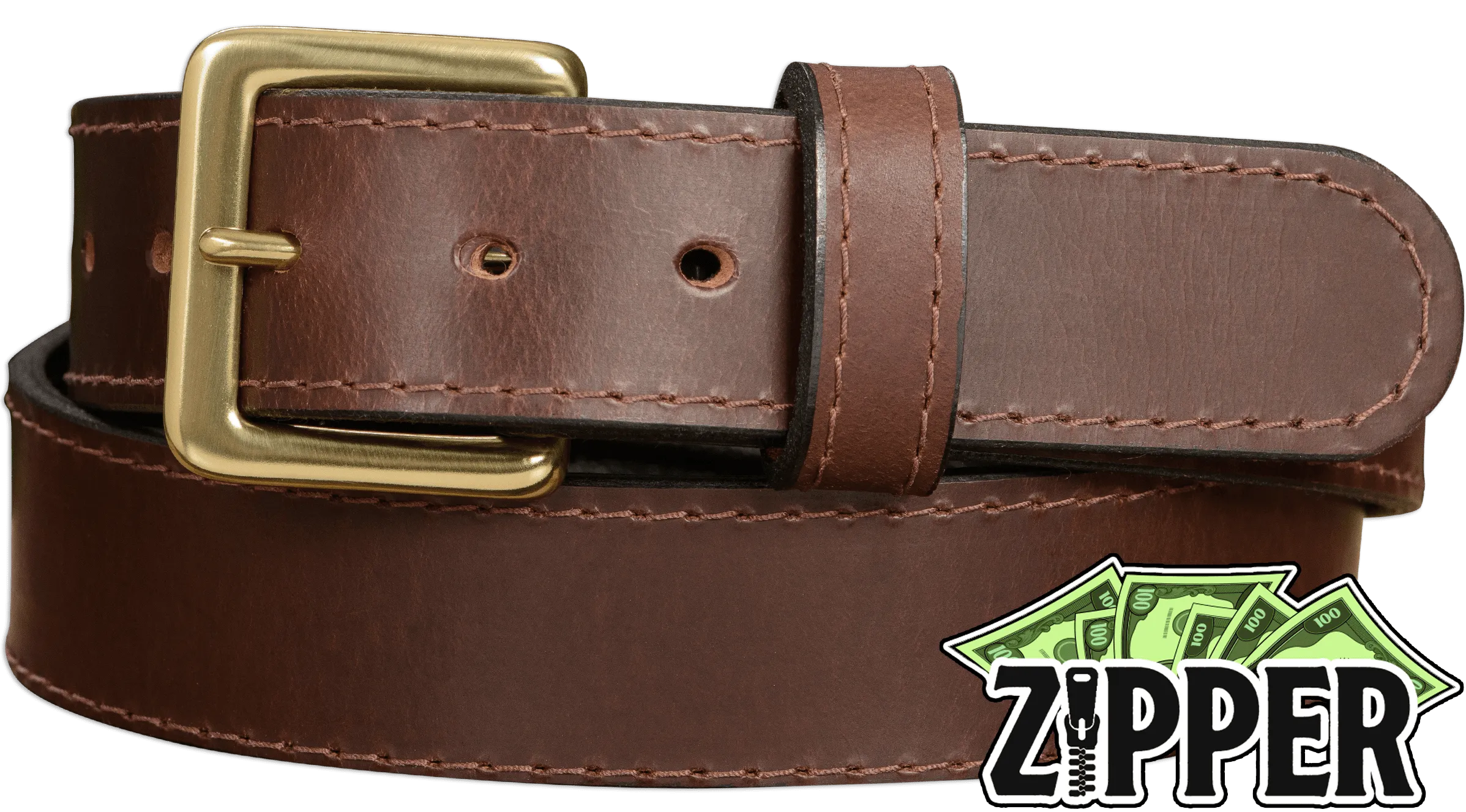 Brown English Bridle Leather Money Belt With 25" Zipper