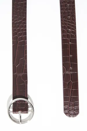 Brown Faux Leather Croc Print Belt - Joei