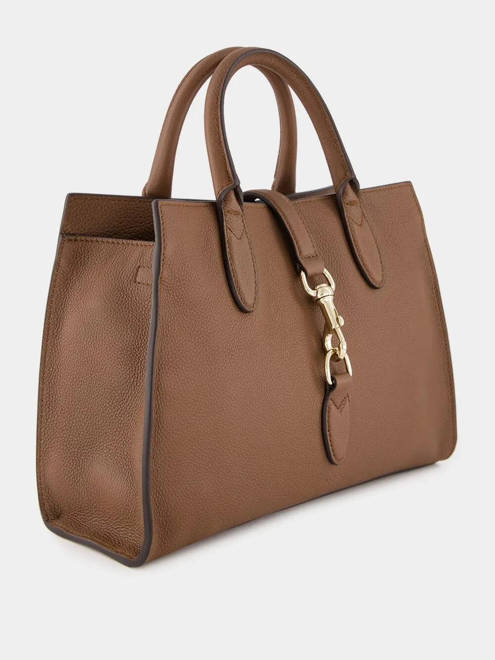 Brown Medium Tote Bag with Hook Closure