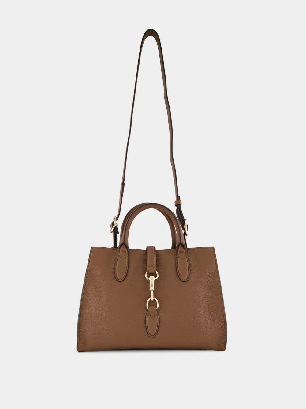 Brown Medium Tote Bag with Hook Closure