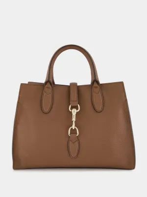 Brown Medium Tote Bag with Hook Closure