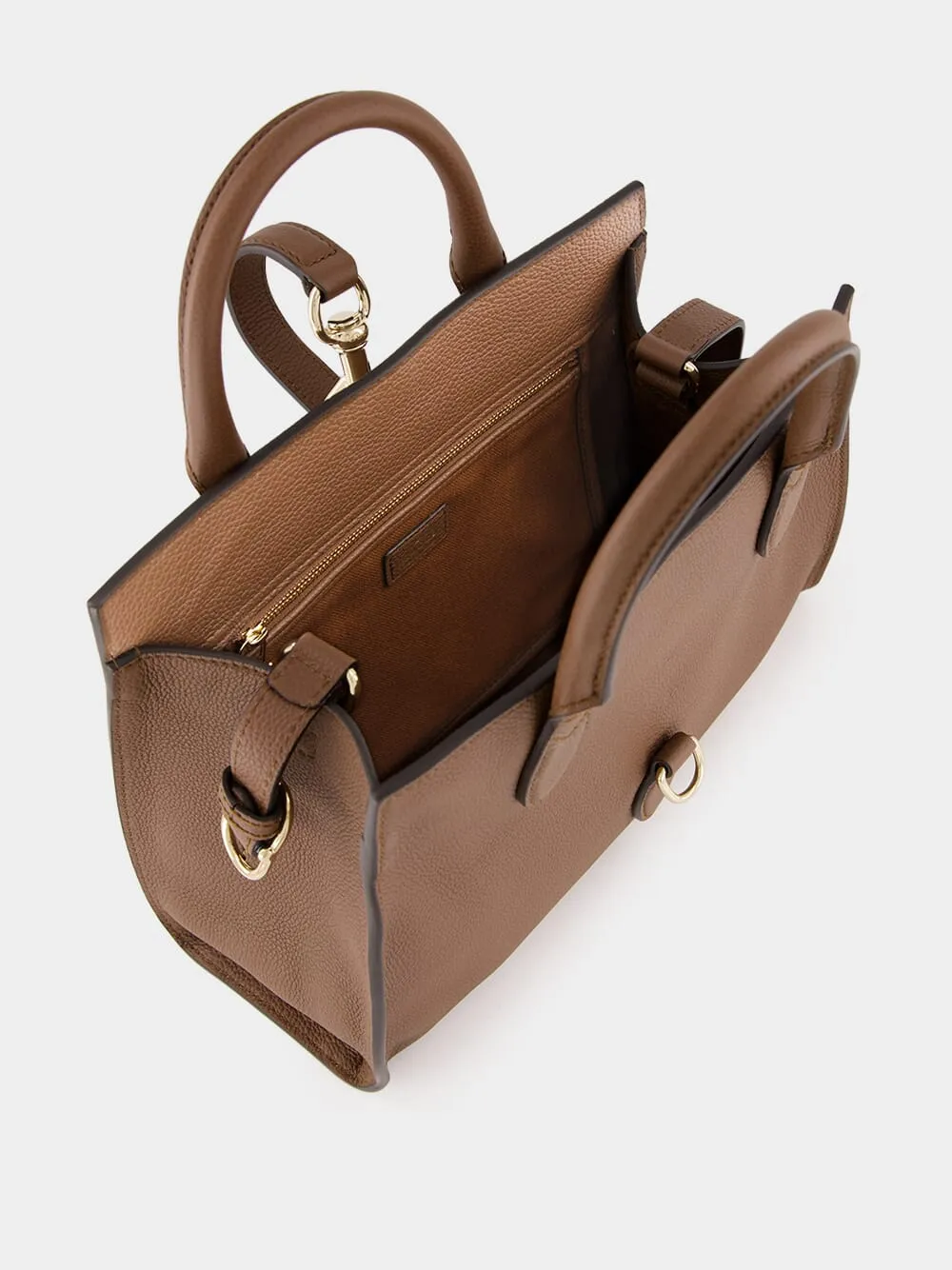 Brown Medium Tote Bag with Hook Closure