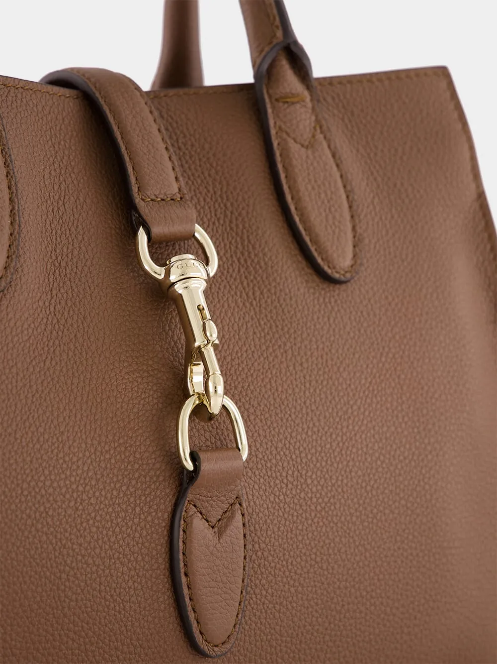 Brown Medium Tote Bag with Hook Closure