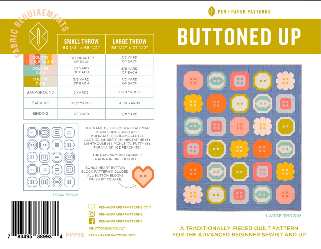 Buttoned Up Quilt Pattern by Pen   Paper Patterns