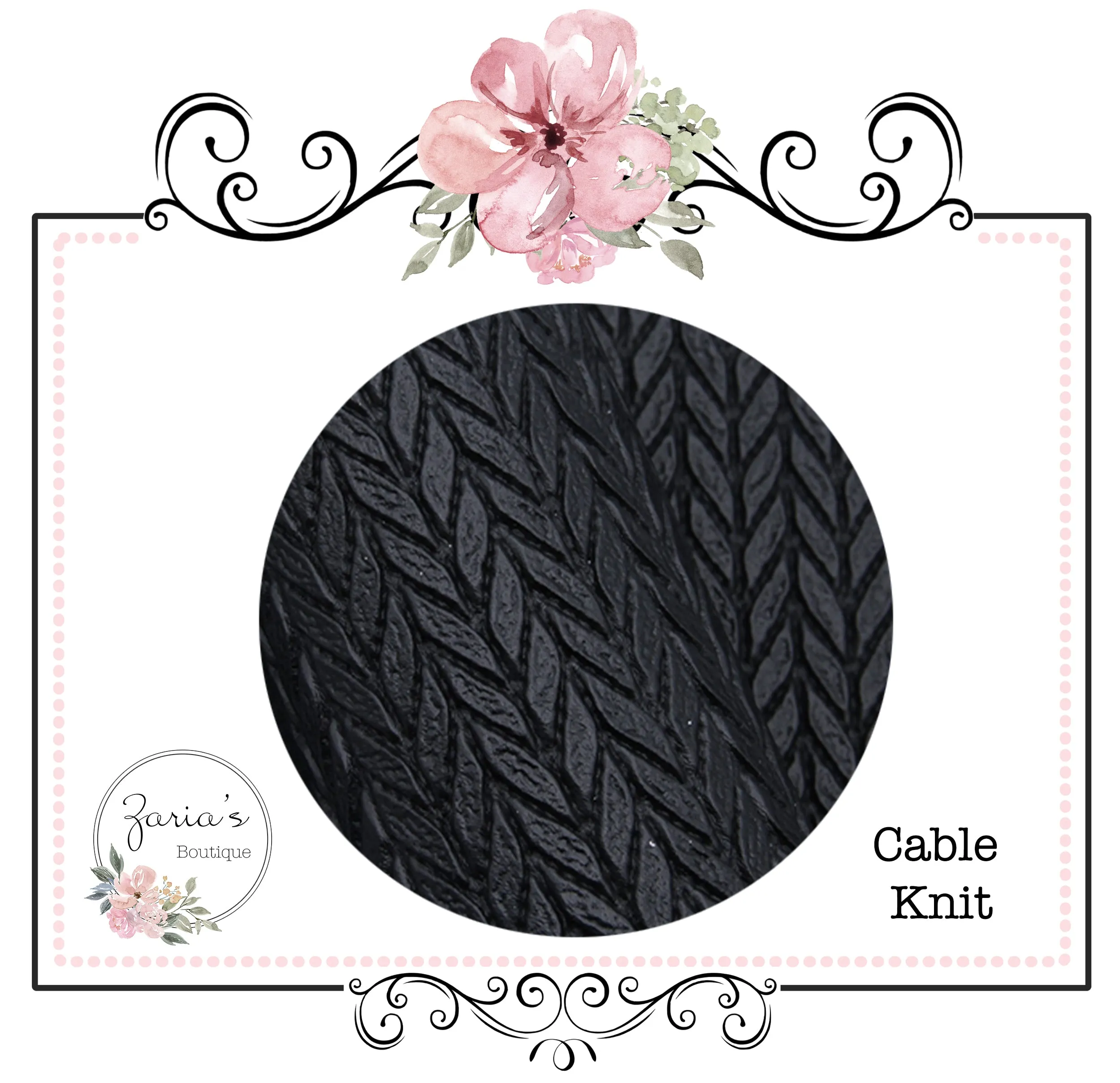 Cable Knit Textured Black Faux Leather ~ 1.95mm